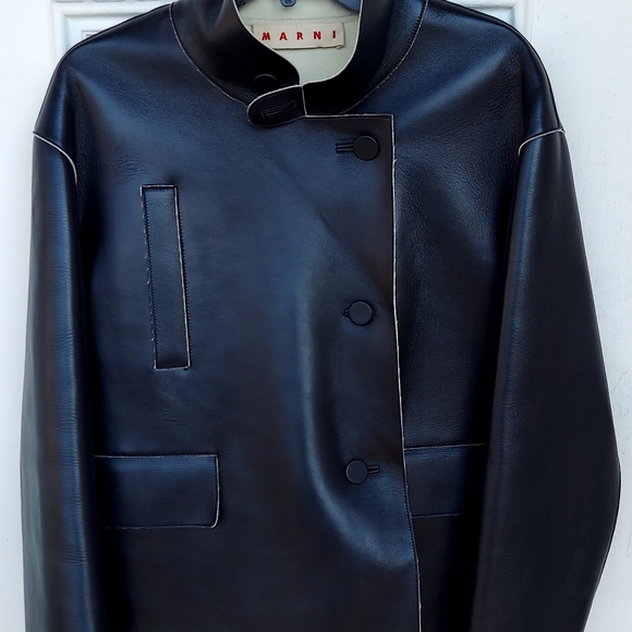 Marni Double Breasted Black Lamb Leather Jacket Size 40 - Picture 6 of 13